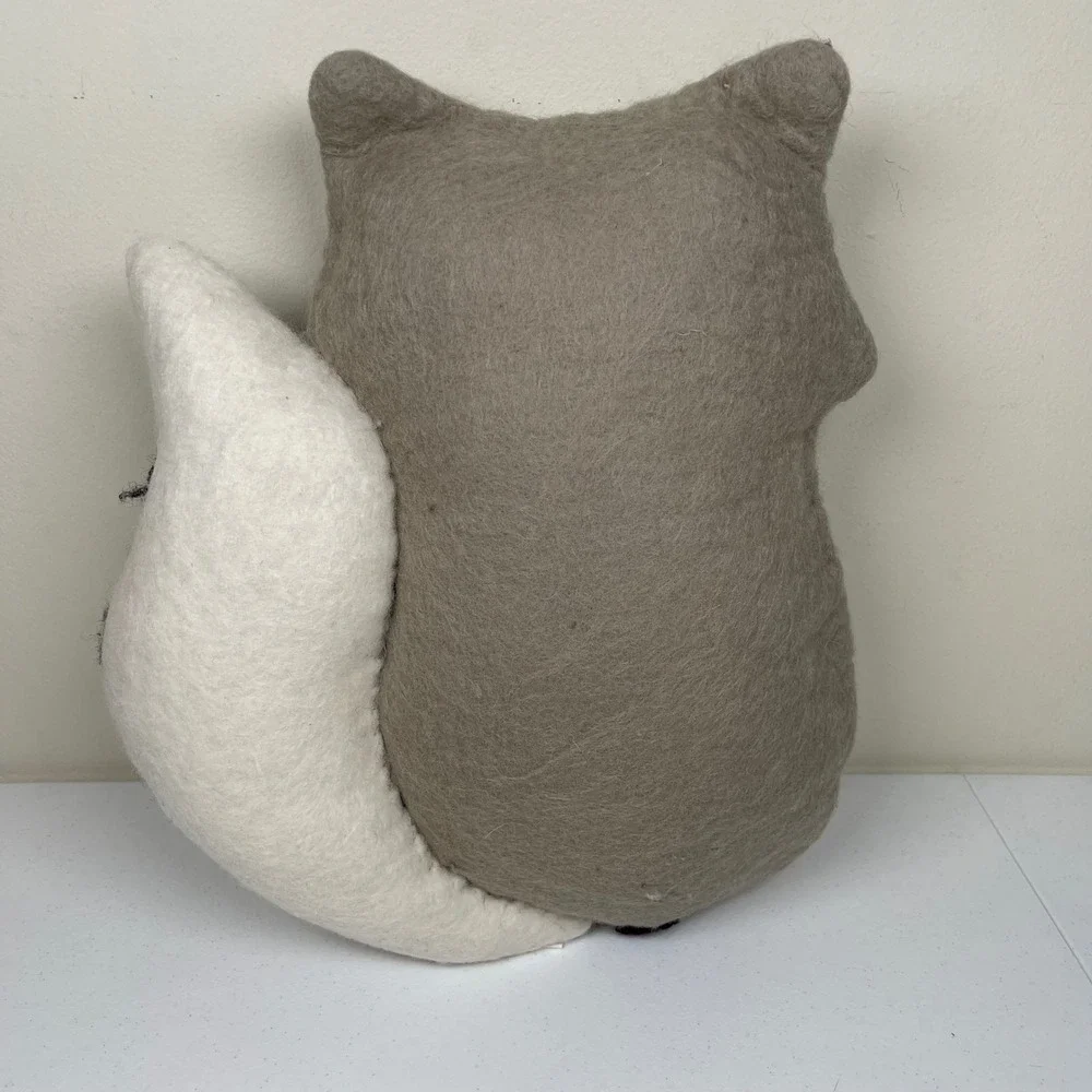 DZi Woolies Nepal Wool Raccoon Plush Pillow Handmade‎ Felt Artisan Crafted Decor
